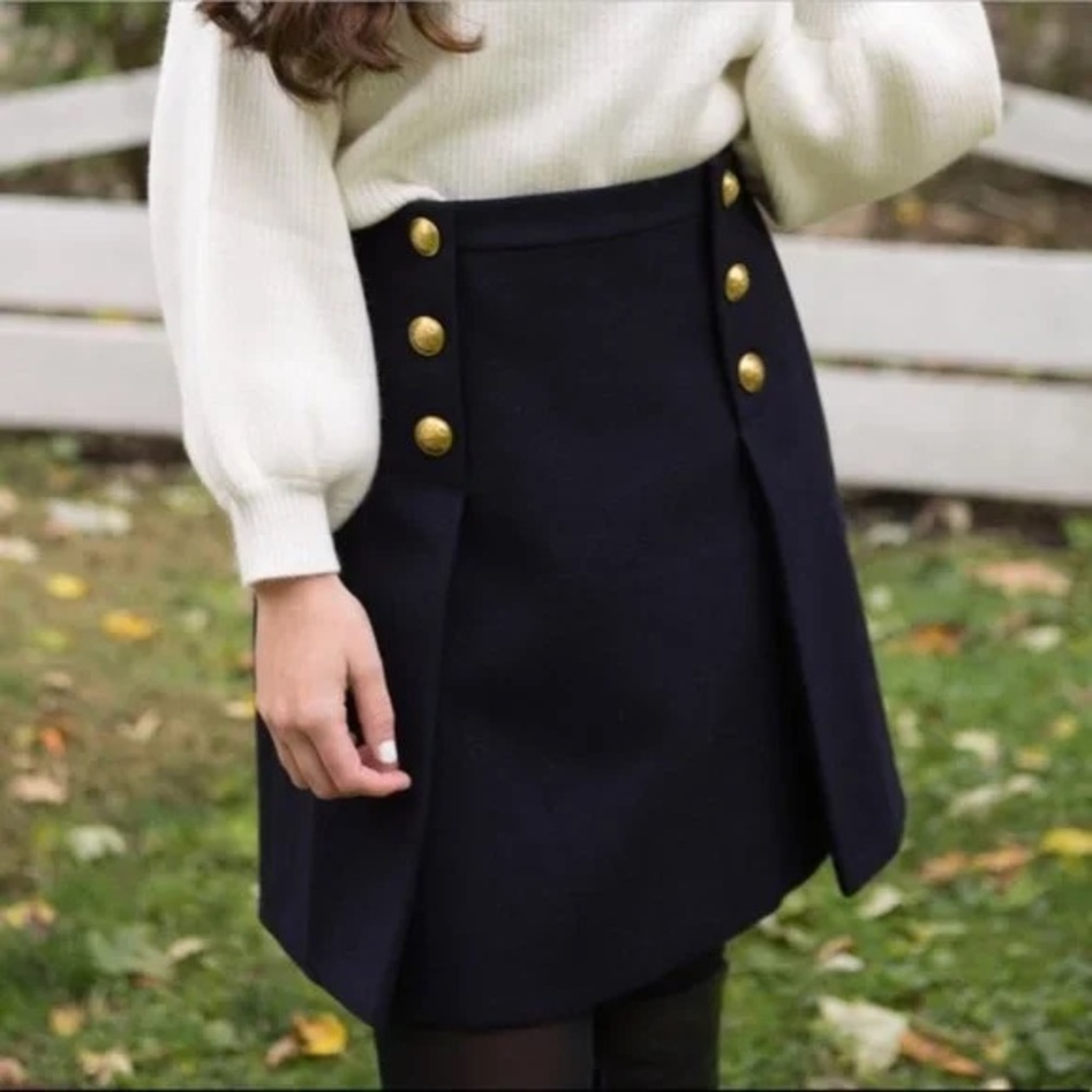 J. Crew Navy Mini Skirt with Gold Buttons